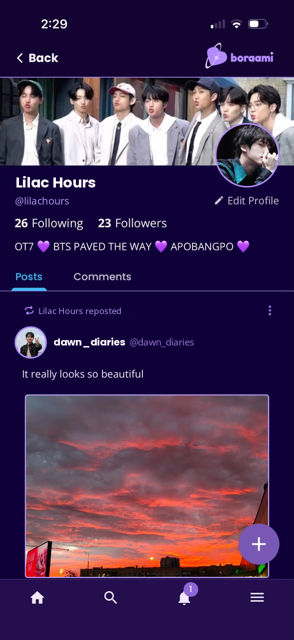 A member profile with its posts